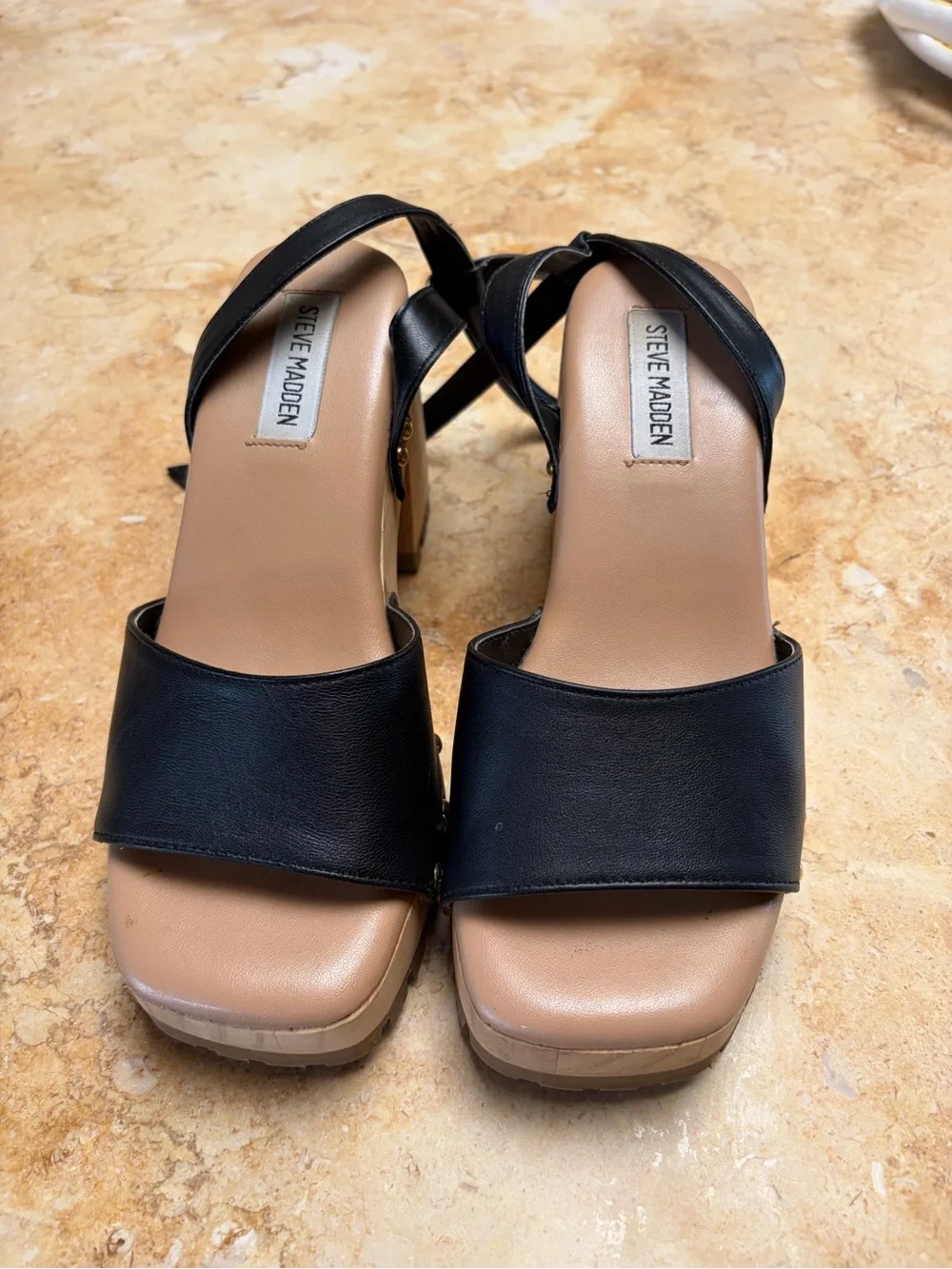 Steve Madden Black Platform Block Heel Sandals